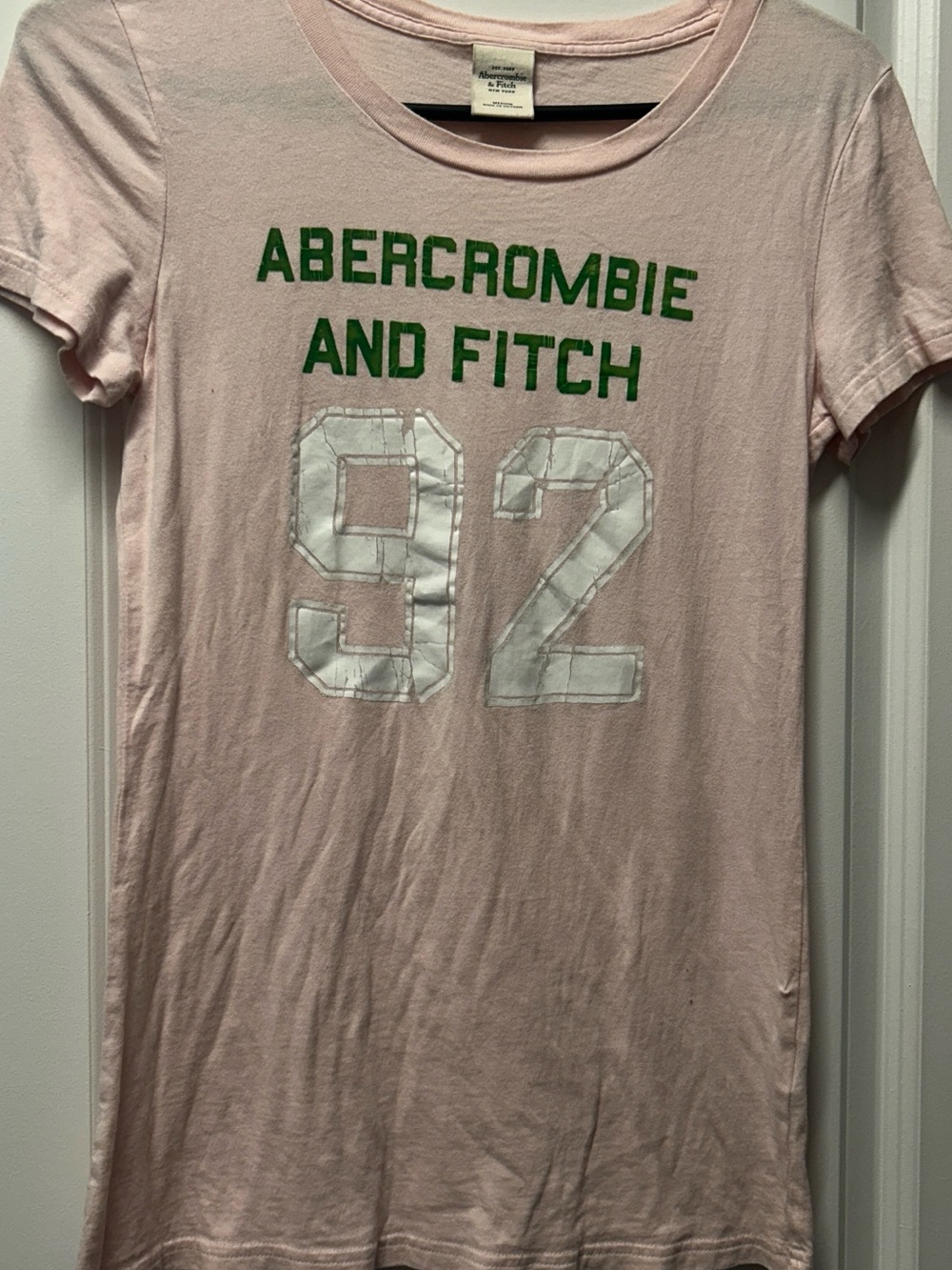 Abercrombie & Fitch Pink Tee with Green Logo and White 92